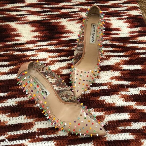 Steve Madden Clear Heels with Multicolor Studs - Picture 3 of 6